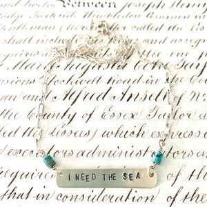 Beautiful 925 Silver Necklace I Need the Sea with Turquoise Beads.